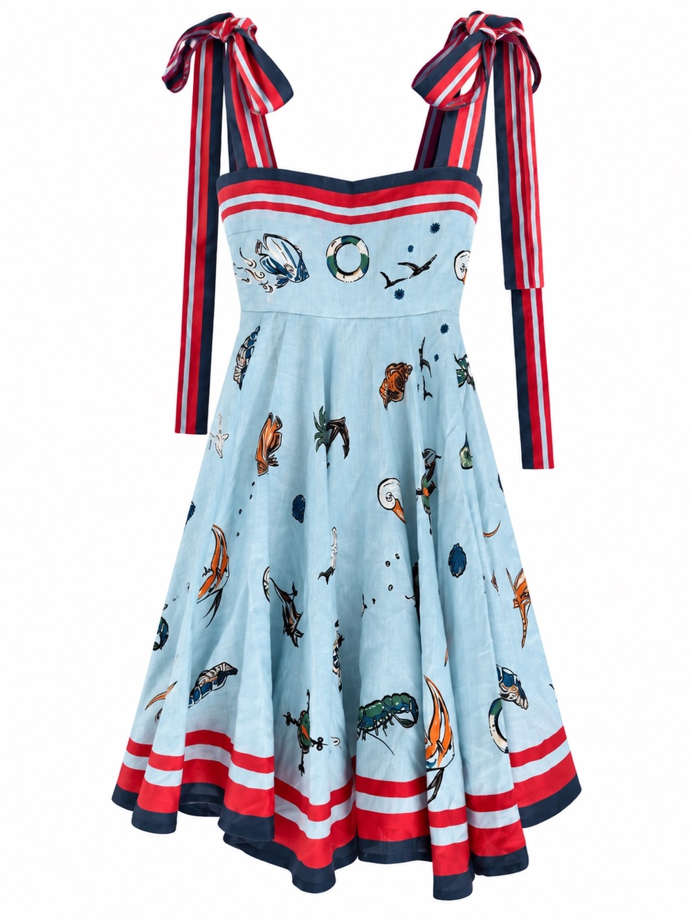 ALÉMAIS Nautical Print Tie-Shoulder Dress – US 2 / AUS 6